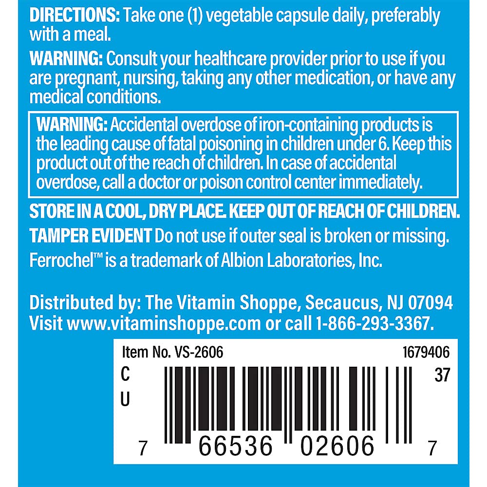 The Vitamin Shoppe Iron 25MG - Red Blood Cell Production, Energy & Oxygen Transport Support, Essential Mineral