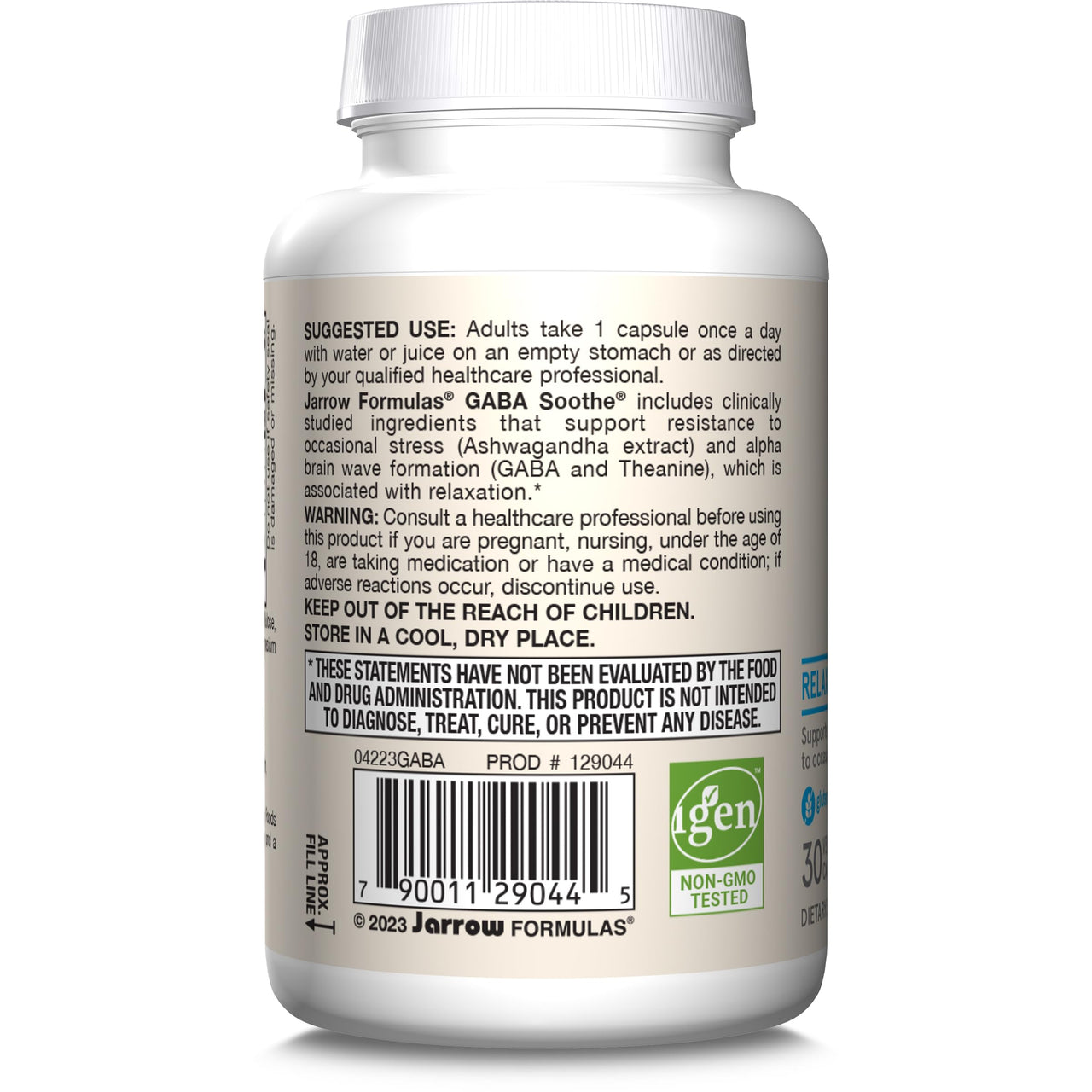 Jarrow Formulas® GABA Soothe®, 3 Ingredient Dietary Supplement for Relaxation and Occasional Stress, 30 Veggie Capsules, 30 Day Supply