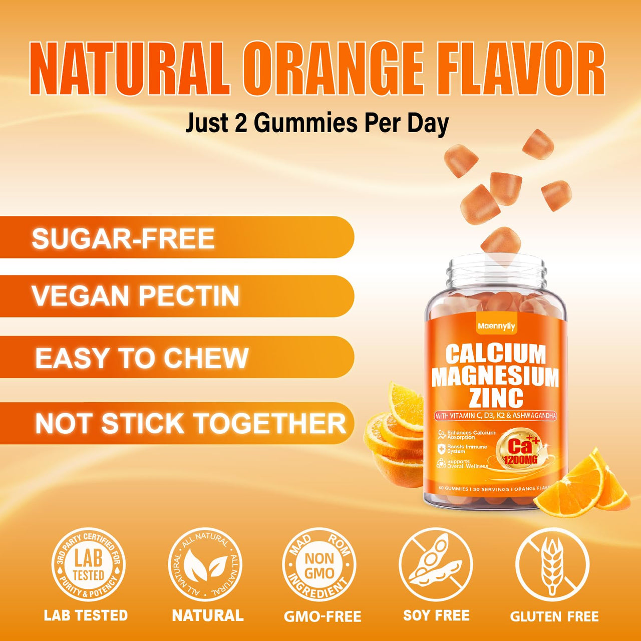 Calcium 1200 mg with Vitamin D3 Gummies for Adults - Calcium Citrate with Vitamin D3 K2, Magnesium, Zinc, Boron, Copper and Ashwagandha - Extra Absorption Calcium Supplement for Women Men