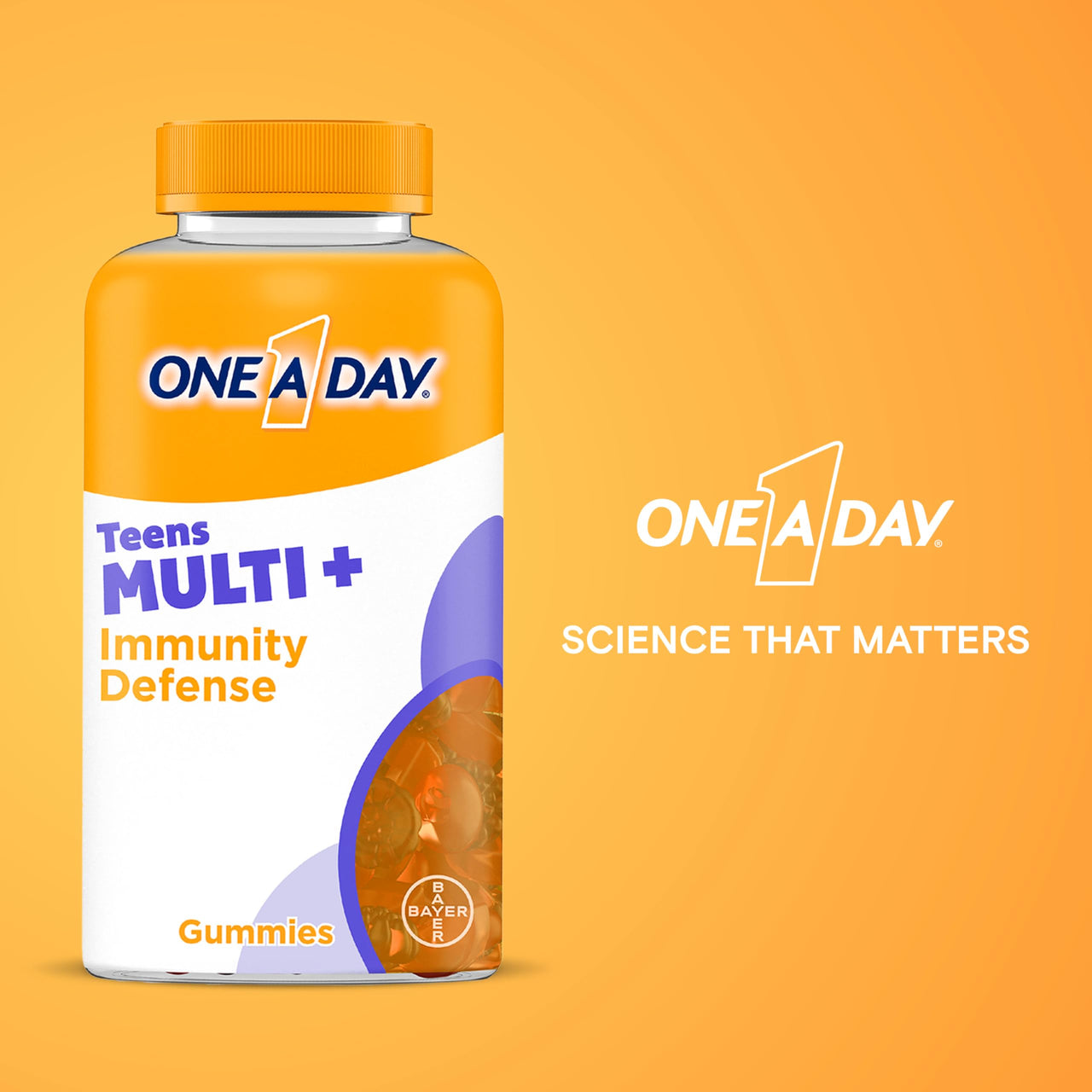 ONE A DAY Teen Multi+ Immunity Defense Vitamins, Multivitamin Gummies With Boost of Immunity Support with Vitamins A, C, D, E, Selenium & Zinc, 120 Count