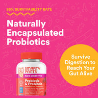 Thumbnail for SmartyPants Kids Probiotic & Prebiotic Gummies for Digestive Health: Gut Health Supplement, Clinically Studied Prebiotic for Immune Support, Strawberry, 60 Count (30 Day Supply)