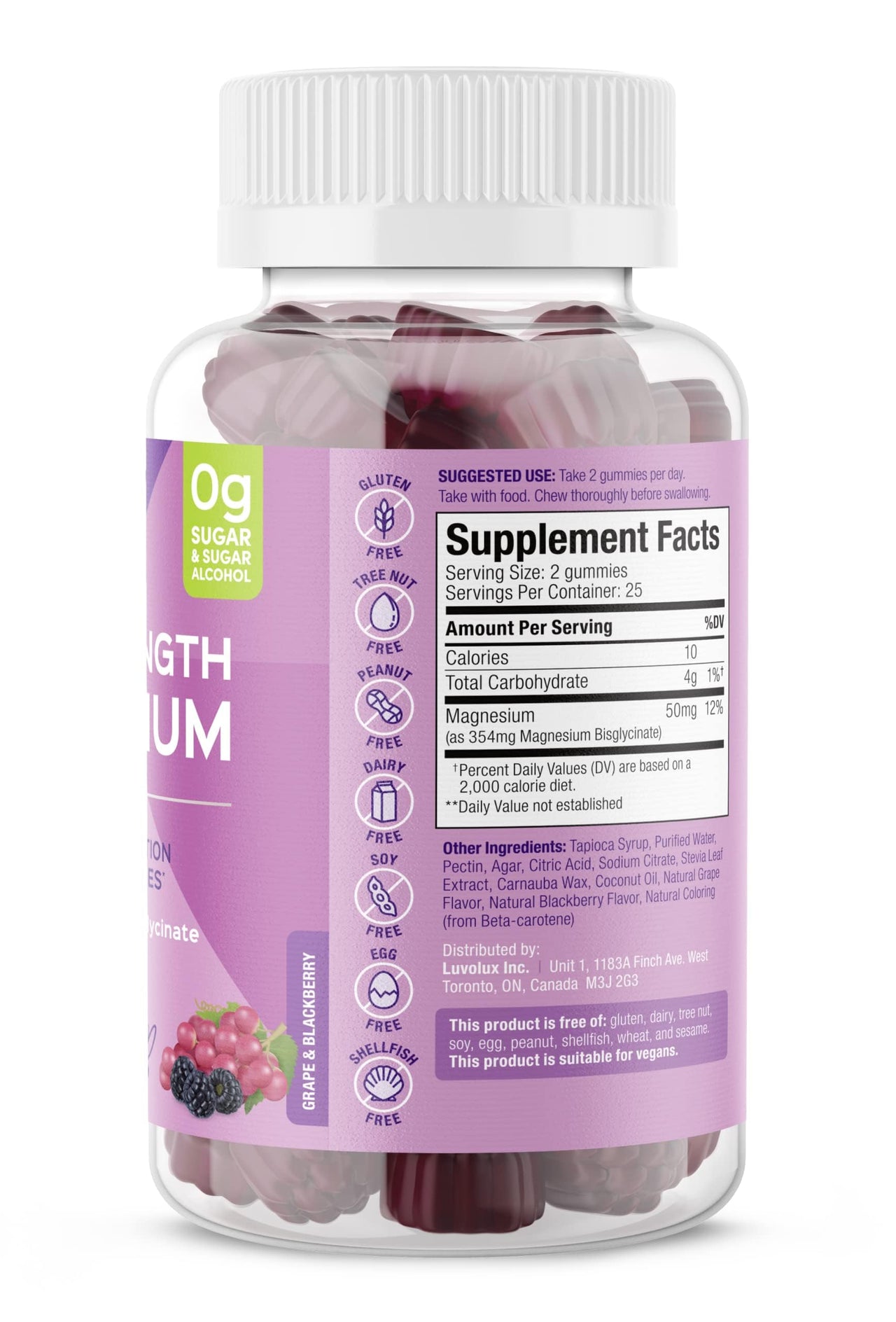 SUKU Vitamins - Mega Strength Magnesium - 177 mg of Magnesium Bisglycinate Gummies for Muscle Function - Easy to Chew - Non GMO, Gluten Sugar Free - Grape BlackBerry Flavored Gummy Vitamins (50 Count)