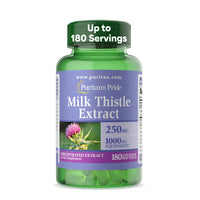 Thumbnail for Puritan's Pride Milk Thistle Silymarin 4:1 Concentration Extract 250 mg (1000 mg Equivalent), Dietary Supplement for Traditional Liver Support, 6 Month Supply, 180 Count