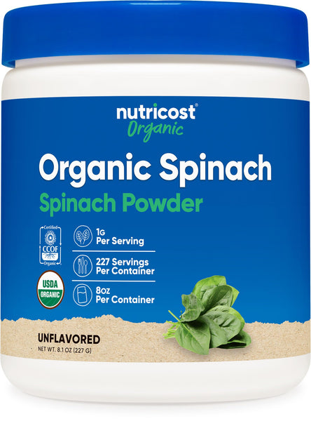 Image 1 of Nutricost Organic Spinach Powder 8oz (1 Gram Per Serving) - Certified USDA Organic, Premium Non-GMO Spinach Powder