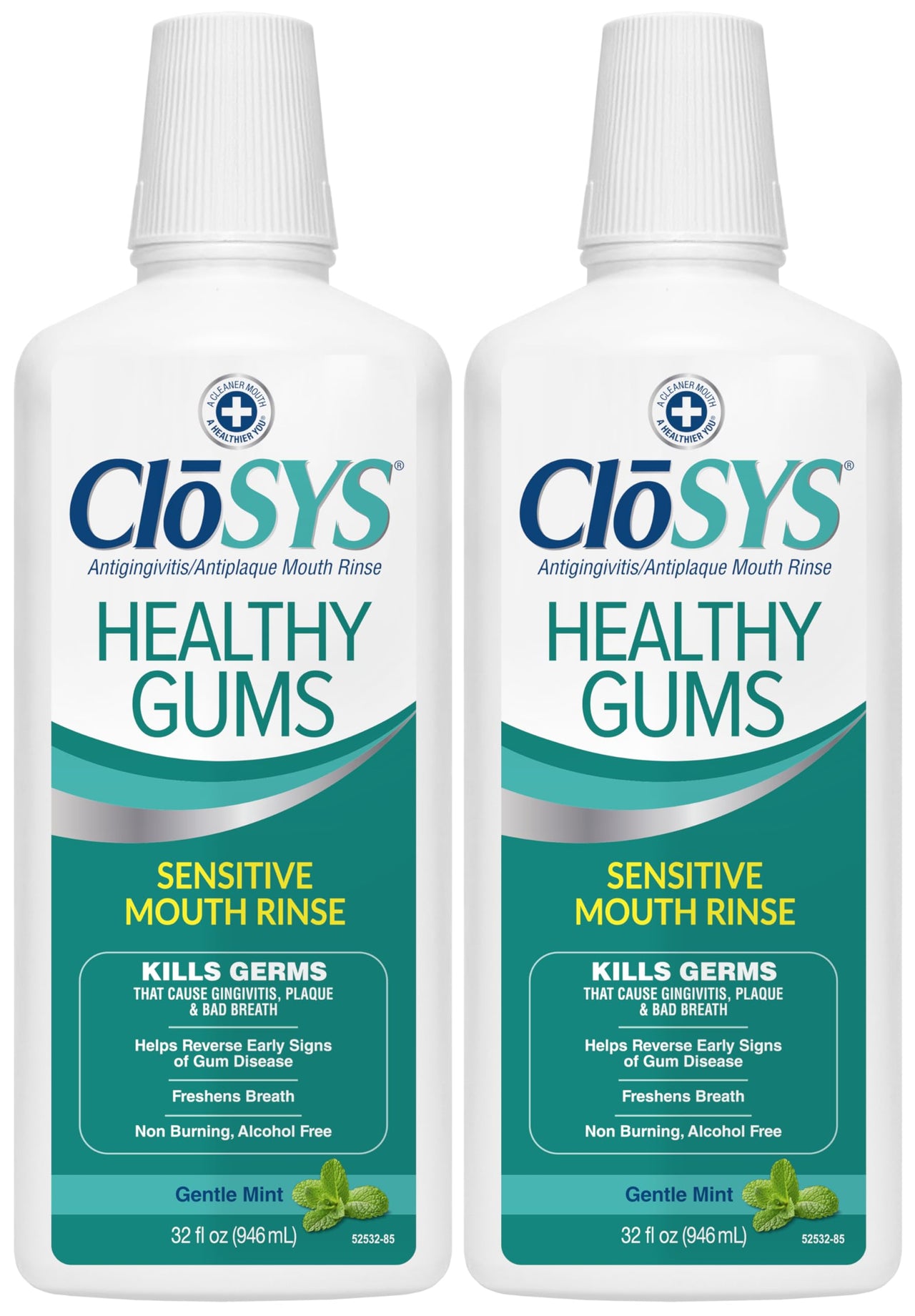 CloSYS Healthy Gums Mouthwash 32 Fl Oz, Pack of 2, Antiplaque, Anti-Gingivitis Mouthwash, Non-Burning, Non-Irritating