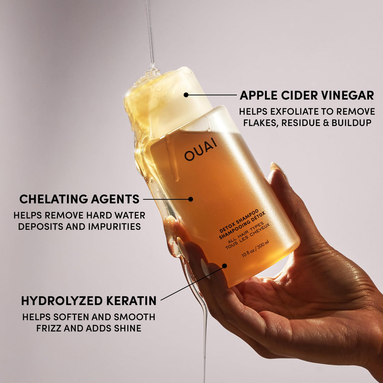 OUAI Detox Shampoo Refill - Clarifying Shampoo for Build Up, Dirt, Oil, Product and Hard Water - Apple Cider Vinegar & Keratin for Clean, Refreshed Hair - Sulfate-Free Hair Care (32 oz)