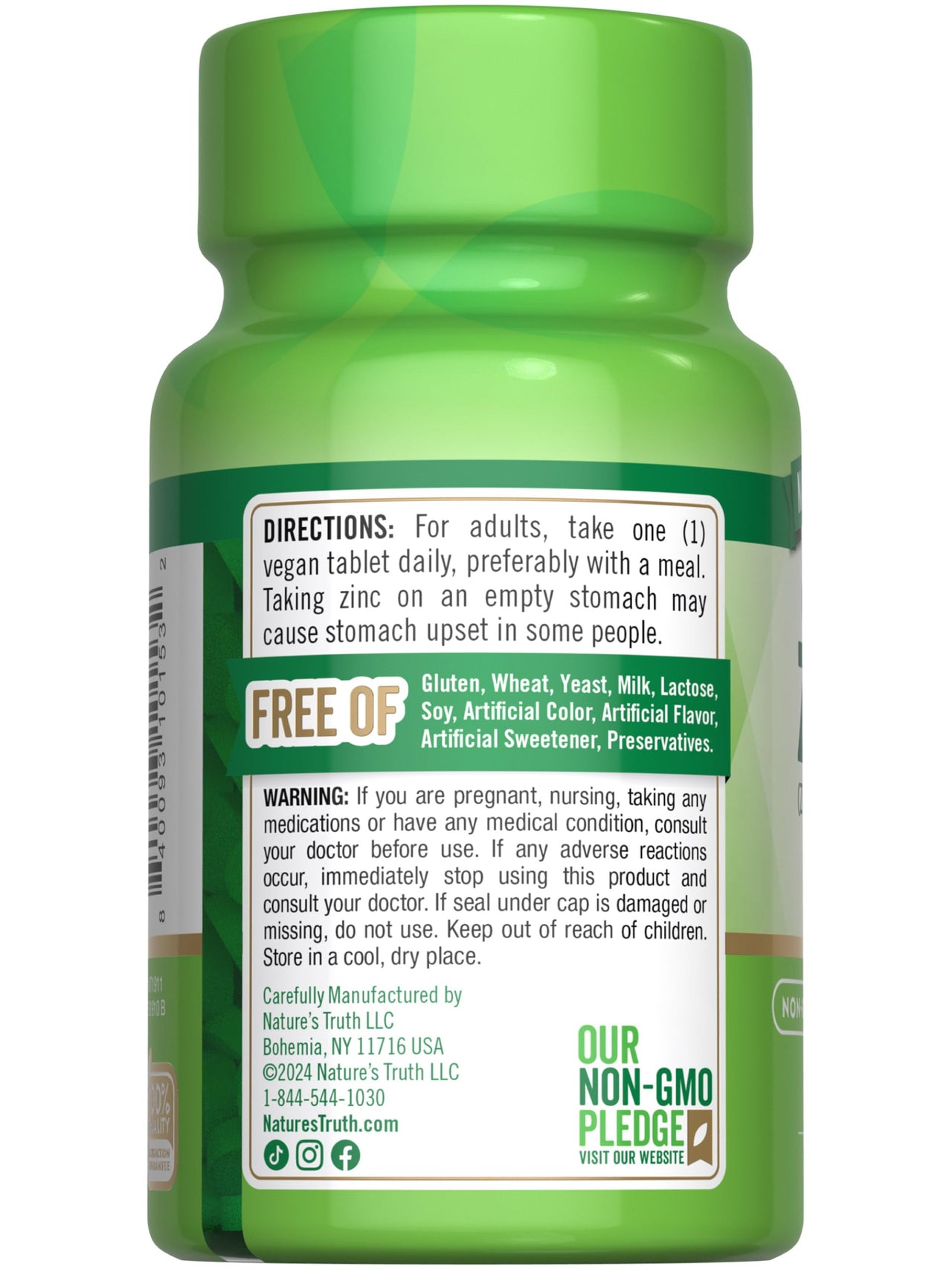 Nature's Truth Chelated Zinc 50mg | 100 Tablets | Essential Mineral Supplement | from Zinc Gluconate | Vegan, Non-GMO & Gluten Free