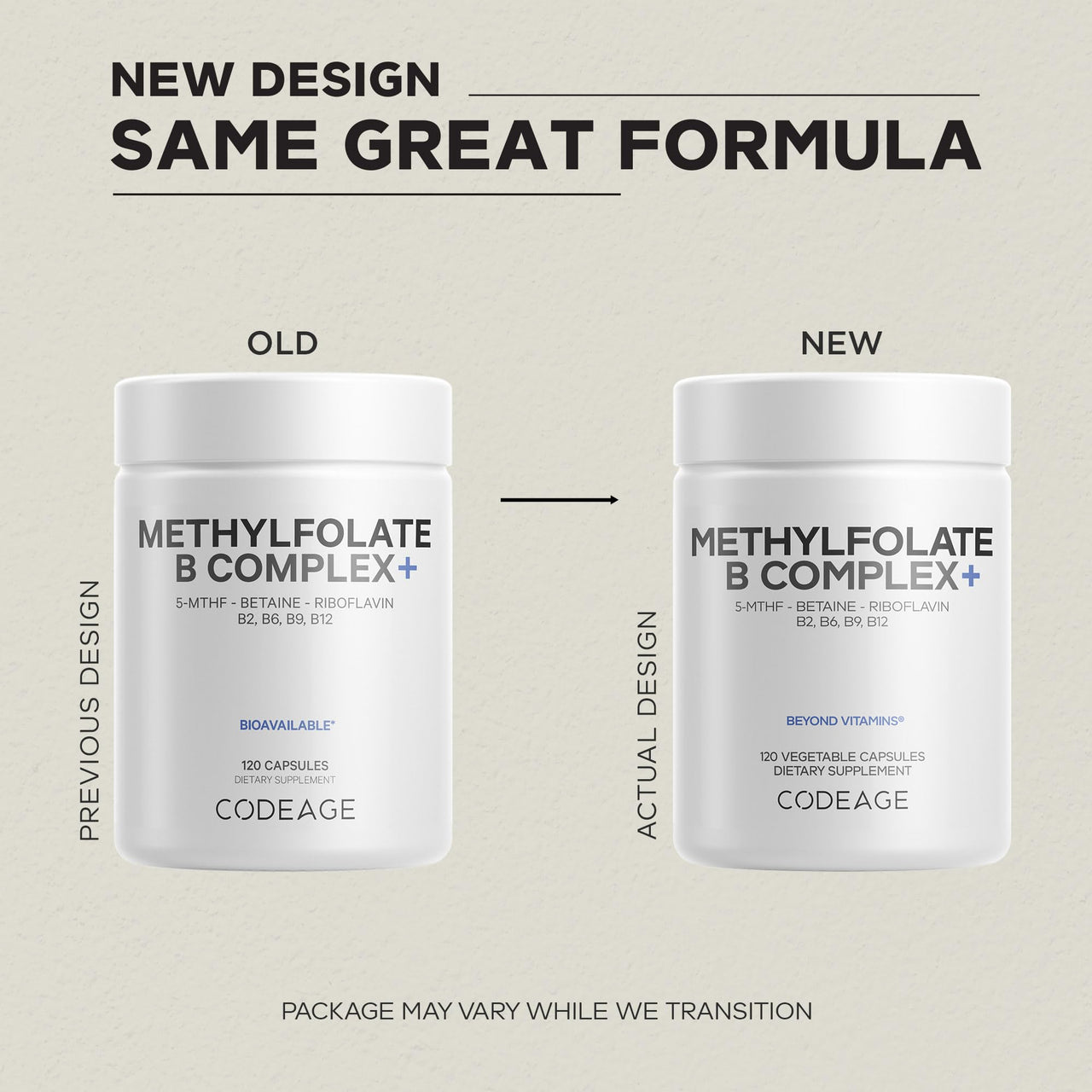 Codeage Methylfolate B Complex Supplements - 5 MTHF, Methylcobalamin 1000mcg Methylated Vitamin B12, Riboflavin, Betaine, Vitamins B6, Methylation Cycle MTHFR - 2 Months - 120 Capsules