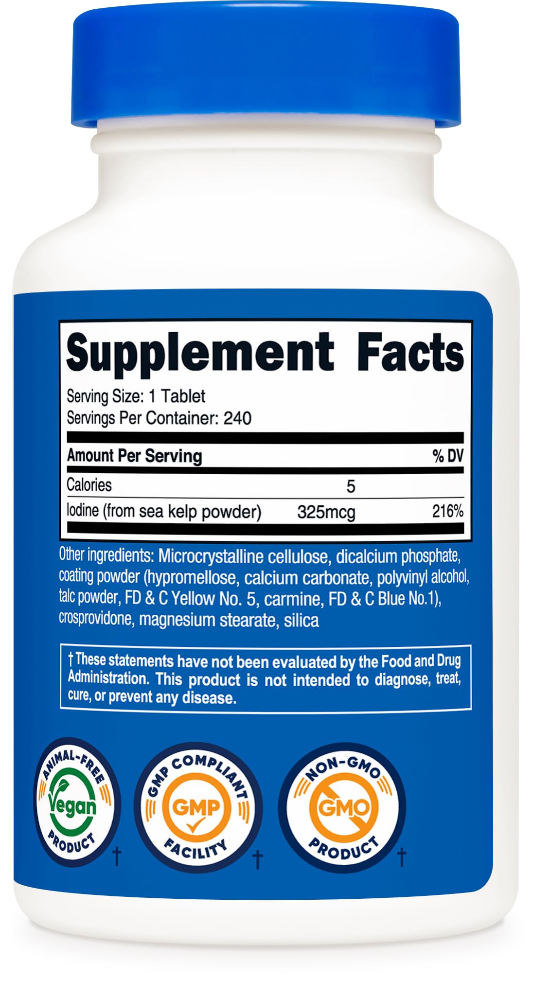 Nutricost Iodine (Natural Iodine from Sea Kelp) 325mcg, 240 Tablets - Non-GMO, Gluten Free