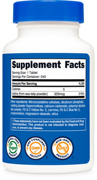 Thumbnail for Nutricost Iodine (Natural Iodine from Sea Kelp) 325mcg, 240 Tablets - Non-GMO, Gluten Free