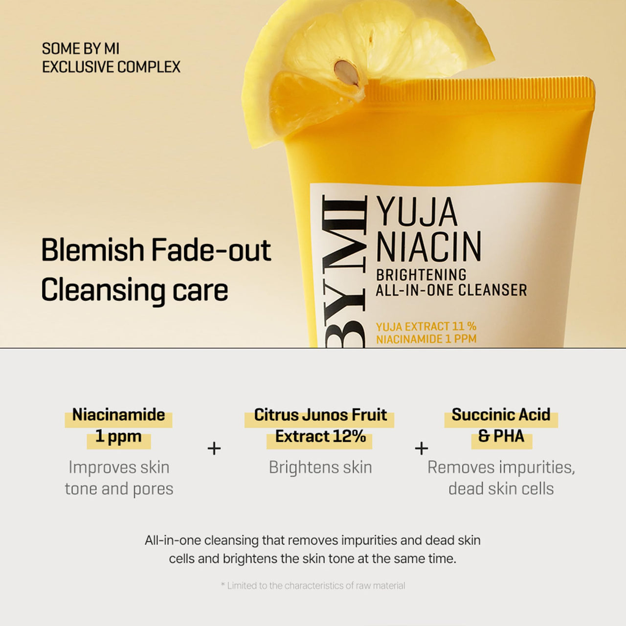 SOME BY MI Yuja Niacin Brightening All in One Cleanser - 3.38Oz, 100ml - Mild Daily Face Wash for Dull-Looking Skin - Low pH Formula with No Irritation - Pore and Sebum Care - Korean Skin Care