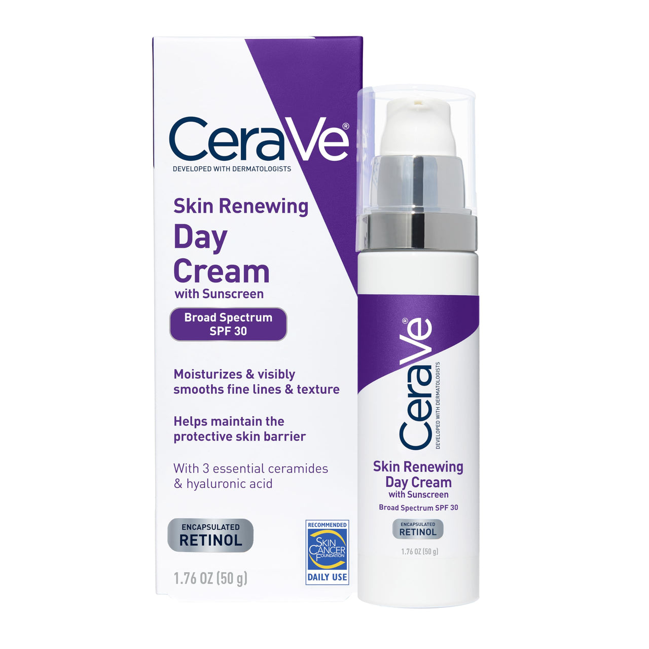 CeraVe Anti-Aging Face Cream SPF 30, Anti-Wrinkle Retinol Cream with Hyaluronic Acid and Ceramides, 1.76 oz
