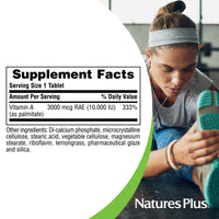 Thumbnail for NaturesPlus Vitamin A 10,000 IU - 90 Water-Dispersible Tablets - Vision, Skin & Immune Health Support - 90 Servings