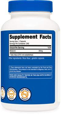 Thumbnail for Nutricost Melatonin 20mg, 240 Capsules, Non-GMO & Gluten Free