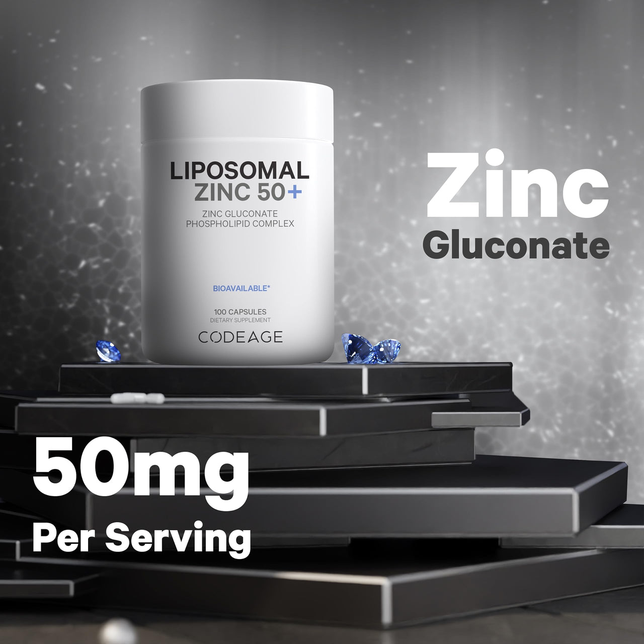 Codeage Liposomal Zinc Supplement – 3 Month Supply – One Per Day - 50 mg Zinc Gluconate Vitamin Pills - Essential Mineral Supplements Liposomal Delivery Matrix - Vegan Non-GMO - 100 Capsules