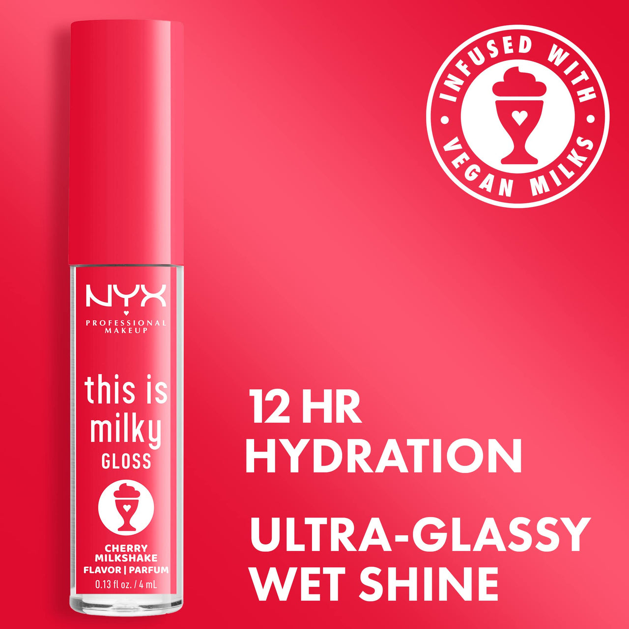 NYX PROFESSIONAL MAKEUP This Is Milky Gloss, Lip Gloss with 12 Hour Hydration, Vegan - Cherry Milkshake (Cherry Pink)