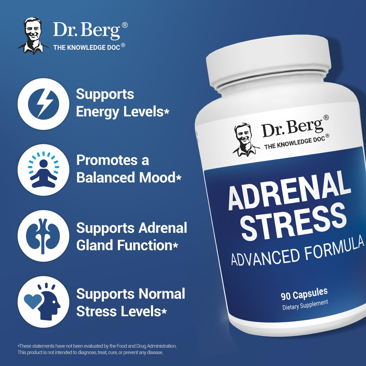 Dr. Berg’s Adrenal Stress Advanced Formula - Adrenal Support Supplements for Stress, Mood and Energy Support - Adrenal Supplements - Cortisol Manager with Ashwagandha - 90 Capsules