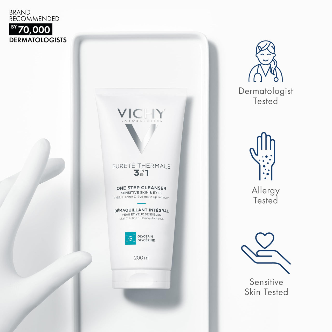 VICHY Pureté Thermale One Step Cleanser, Face Wash, Toner & Makeup Remover, No Rinse Required, Gentle Eye Makeup Remover, Suitable For Sensitive Skin & Contact Lenses, Non-Oily, Alcohol Free