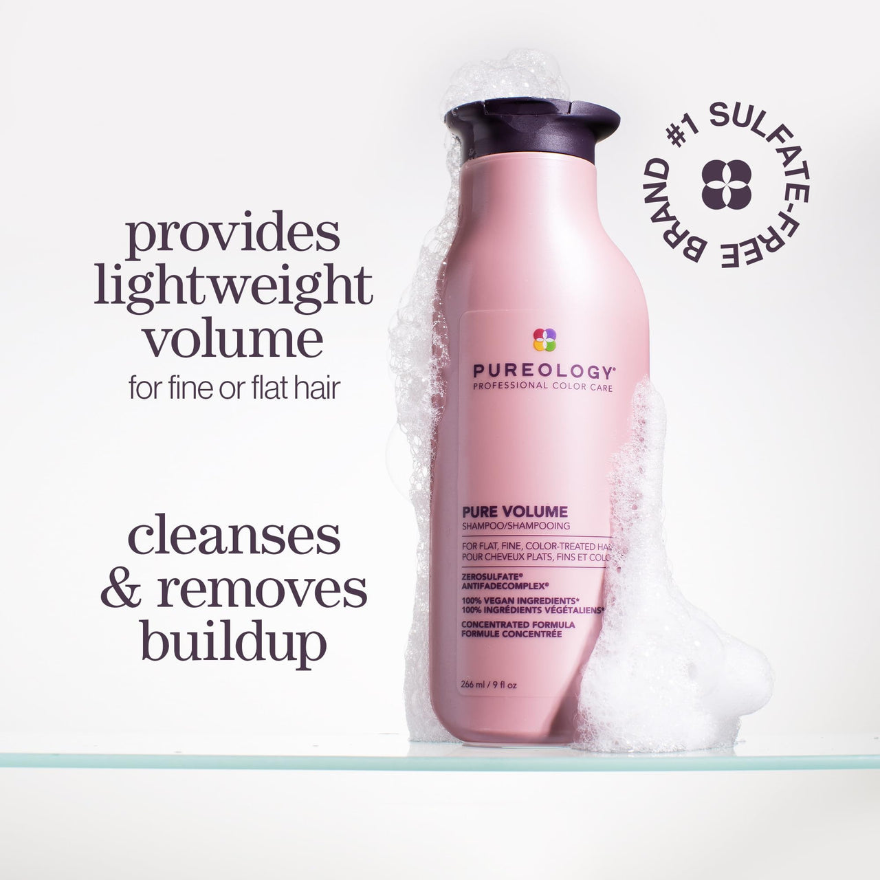 Pureology Pure Volume Shampoo - Enhances Volume and Movement, Lightweight Shampoo for Fine, Flat, Color Treated Hair, Sulfate-Free & Vegan, 33.8 Fl Oz