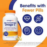 Thumbnail for OmegaVia Ultra Concentrated Omega 3 Fish Oil Burpless, 60 Softgels, Triple Strength Omega 3 Fish Oil Supplements, 1135 mg Pure Omega3, No Fishy Burps, High EPA DHA DPA, IFOS 5-Star