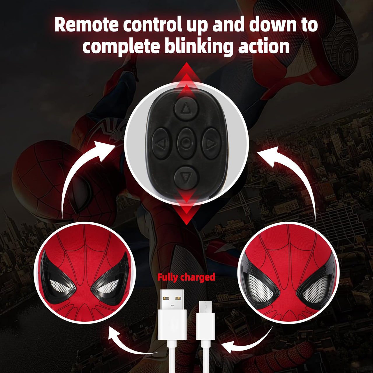 Shampoer Spider Superhero Dynamic Mask - Remote LED Light & Moving Mech Eyes for Immersive Hero Experience, Nice Choice for Superhero Fans