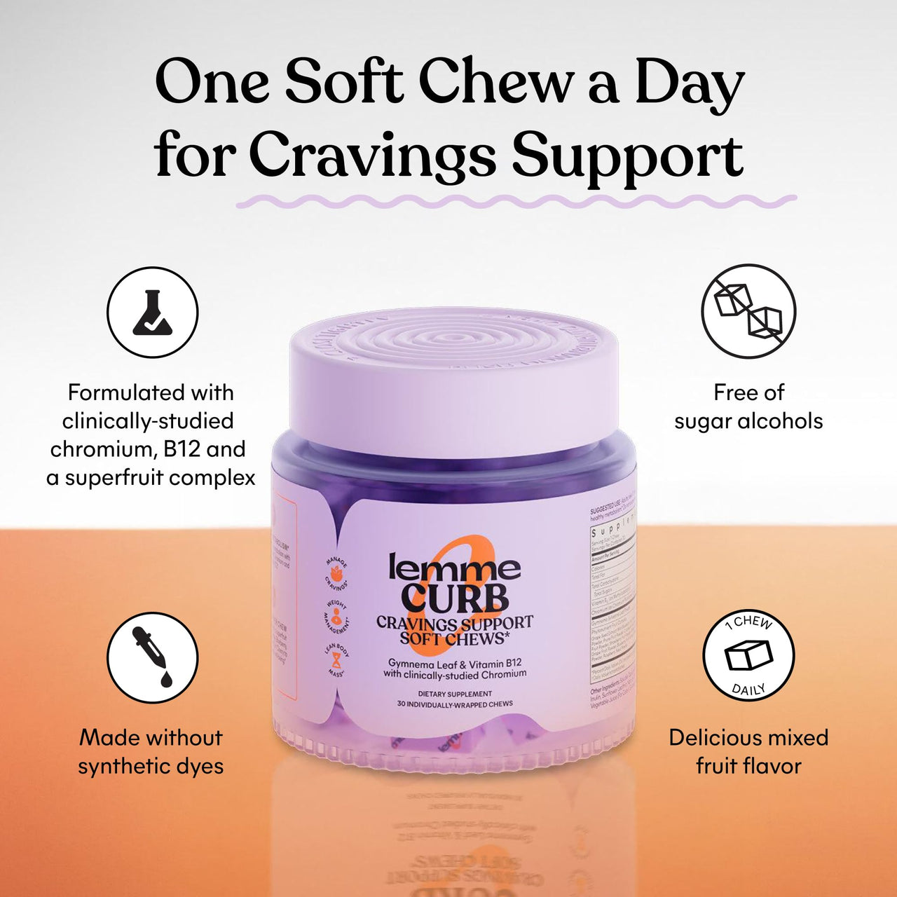 Lemme Curb Cravings Soft Chews - Manage Appetite, Support Metabolism & Lean Body w/Clinically Studied Chromium, Gymnema & B12 for Healthy Weight Management, Mixed Berry, 30 Count (Month Supply)
