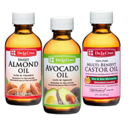 Thumbnail for De La Cruz Sweet Almond, Castor and Avocado Oils Bundle - Expeller-Pressed Pure and Natural Oils for Hair and Skin - 3 Bottles - 2 Fl OZ Each