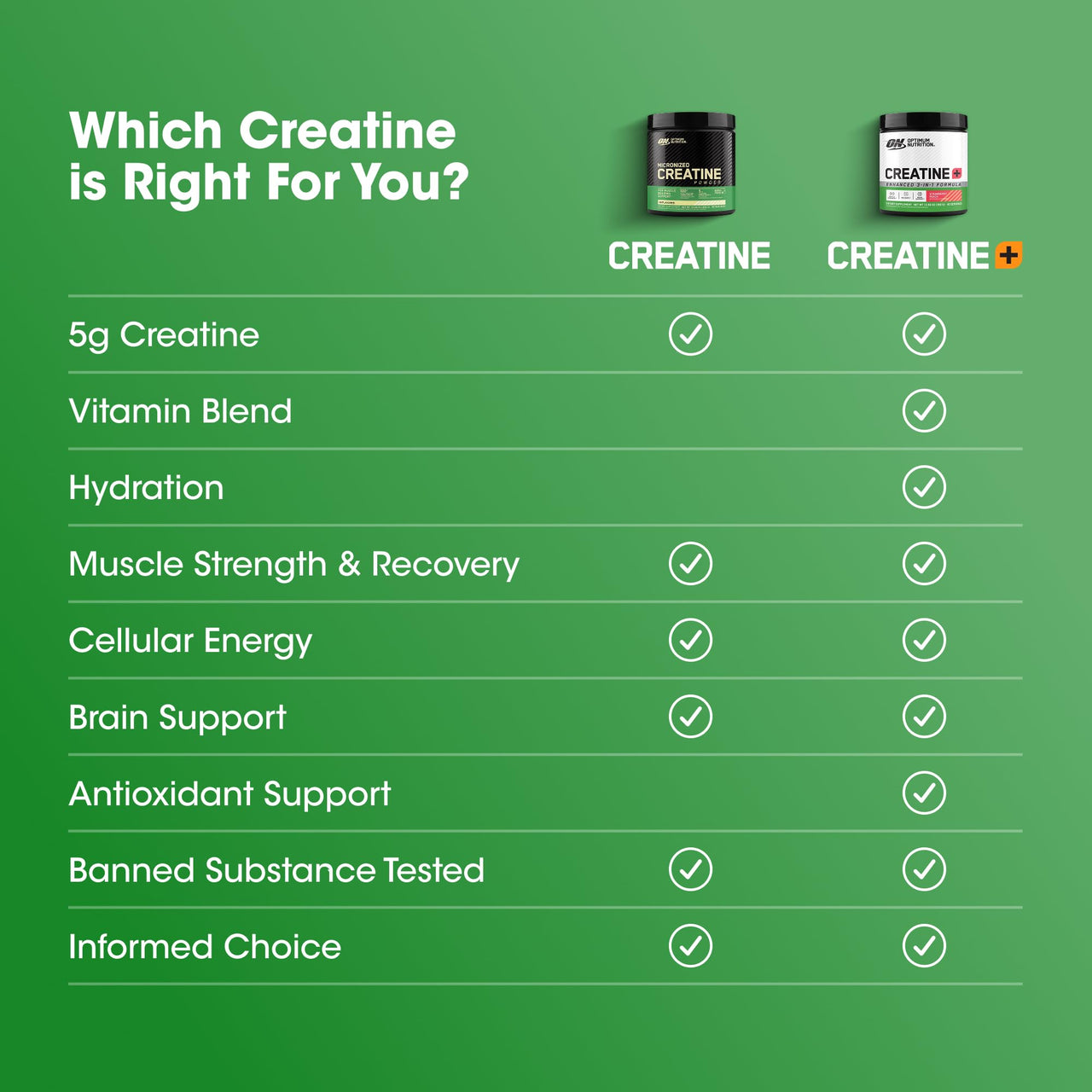 Optimum Nutrition Creatine Monohydrate Plus Powder, Strawberry Peach Flavored Creatine Performance Blend, with Electrolytes for Hydration, Added Vitamins, 40 Servings, 360 Grams (Packaging May Vary)