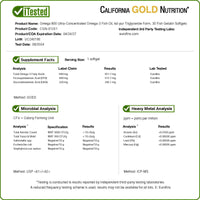 Thumbnail for Madre Labs California Gold Nutrition Omega 800 Ultra-Concentrated Omega-3 Fish Oil, kd-pur Triglyceride Form, 1,000 mg, 30 Fish Gelatin Softgels