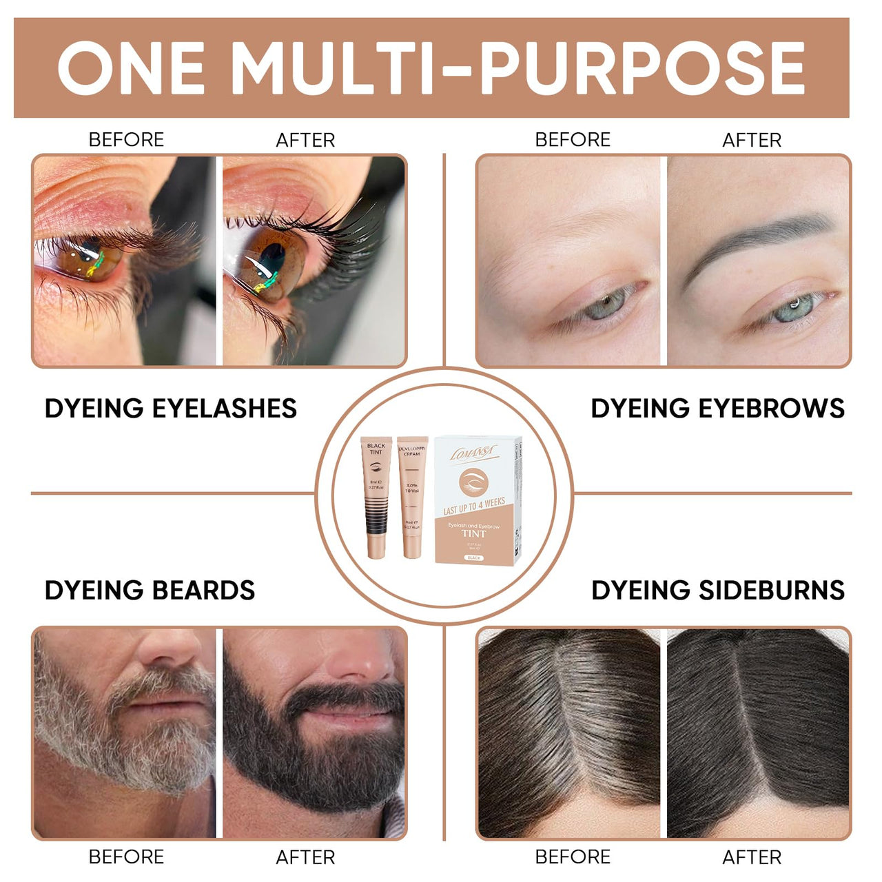 Lomansa Lash Color Kit Instant Black Eyelash Color 8ml Easy to Use with Natural Results for Beginner Salon Beauty