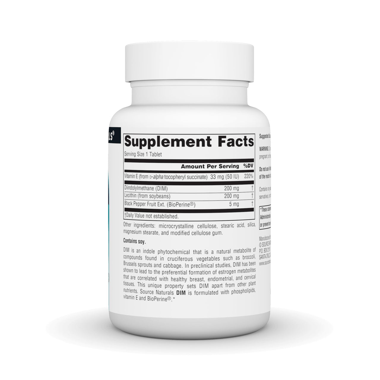 Source Naturals DIM, Diindolylmethane 200mg with BioPerine, Vitamin E & More - 30 Tablets