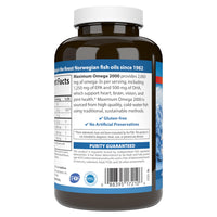 Thumbnail for Carlson - Maximum Omega 2000, 2000 mg Omega-3s, Healthy Heart, Brain Function & Vision Support, Lemon, 90 soft gels