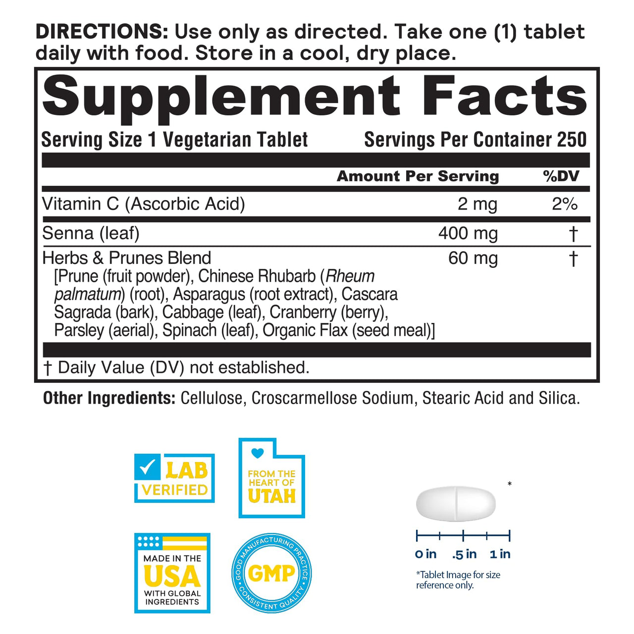 Nature's Life Herbs & Prunes - Herbal Supplements w/ 400mg Senna Leaves - Daily Wellness Support w/Prune, Cascara Sagrada, Organic Flax Seed Meal - Vegan, Lab Verified, 60-Day Guarantee, 250 Servings