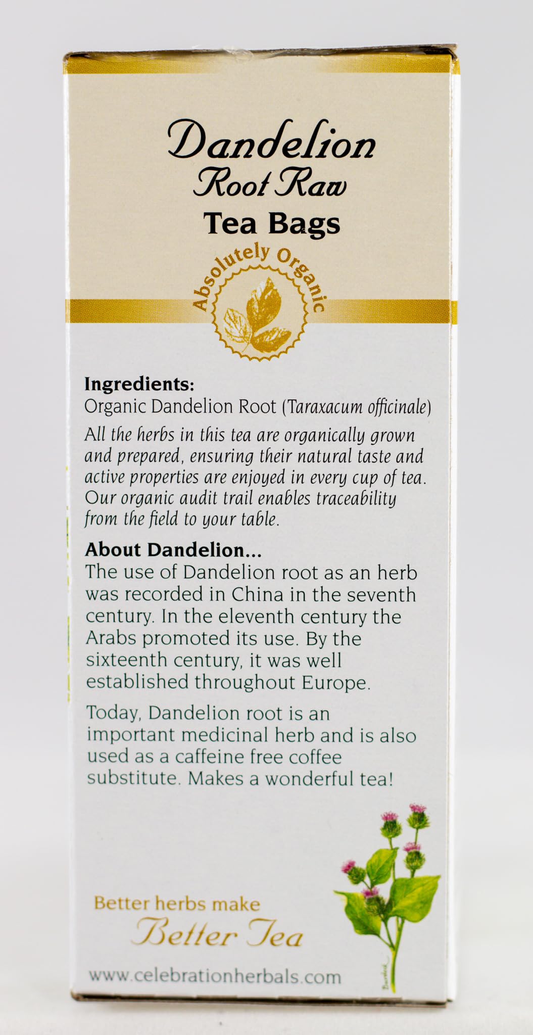Celebration Herbals - Organic Dandelion Root Raw Tea - Caffeine Free 24 Bags