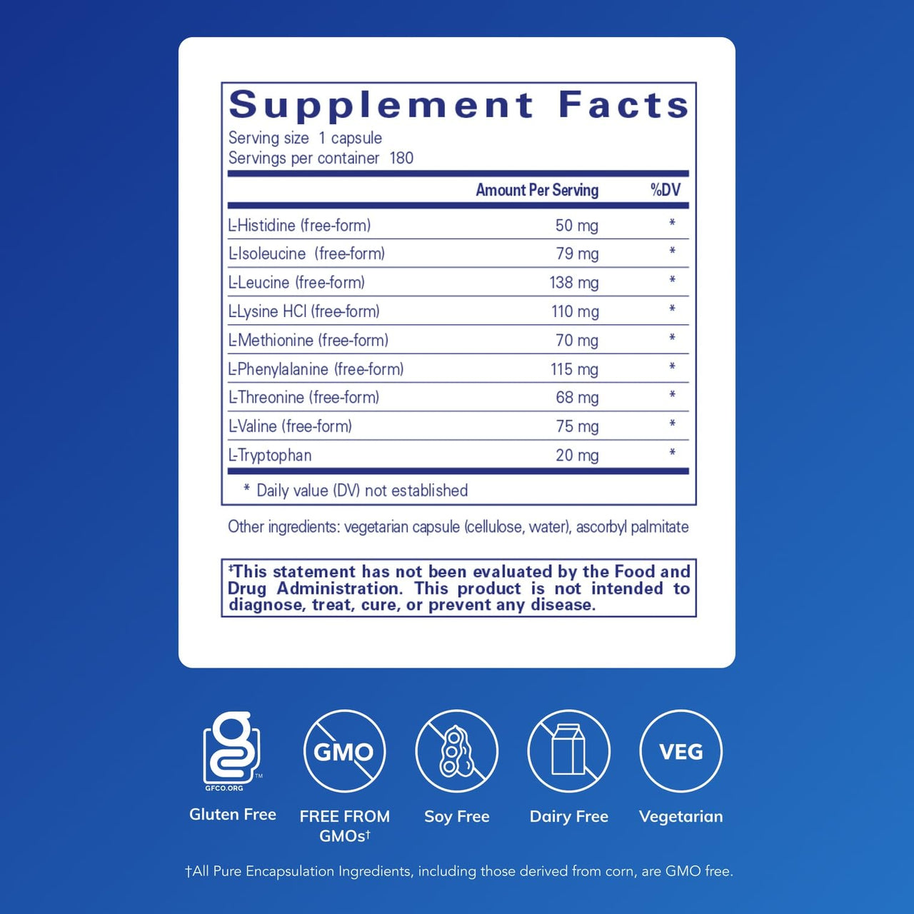 Pure Encapsulations Essential Amino Acids - Muscle Recovery Support & Health* - with Leucine, Threonine & Tryptophan - 180 Capsules