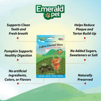 Thumbnail for Emerald Pet Feline Dental Stixx — Tasty and Crunchy Cat Sticks with Pumpkin for Digestive Health — Natural Grain Free Treats for Clean Cat Teeth and Fresh Breath — Catnip, 3.6 oz