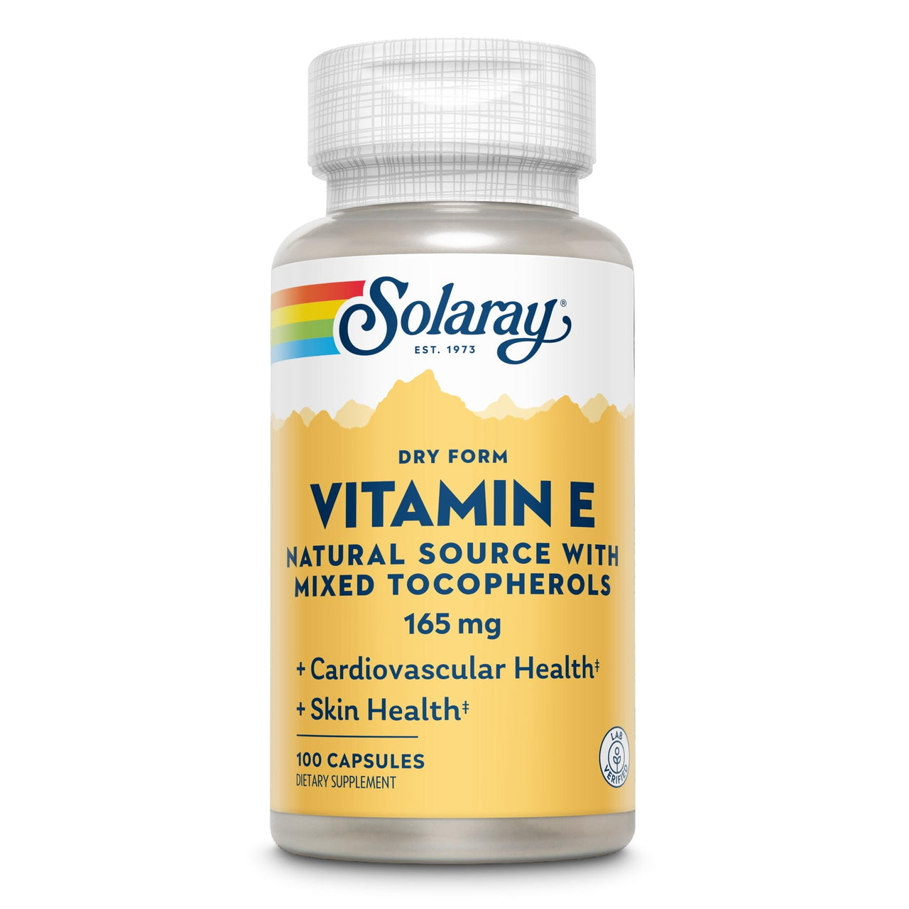 SOLARAY Vitamin E, Dry 200 IU w/Mixed Tocopherols | Healthy Cardiac Function & Skin Health Support | 100ct