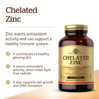 Thumbnail for Solgar Chelated Zinc, 250 Tablets - Zinc for Healthy Skin - Supports Cell Growth & DNA Formation - Exerts Antioxidant Activity - Supports A Healthy Immune System - Non GMO, Vegan - 250 Servings