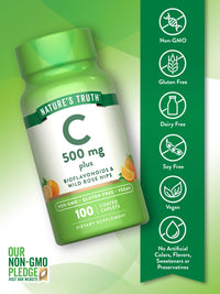 Thumbnail for Nature's Truth Vitamin C with Rose Hips and Bioflavonoids | 500mg | 100 Caplets | Vegan, Non-GMO & Gluten Free