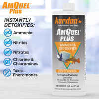 Thumbnail for Kordon AmQuel Plus Aquarium Water Conditioner - Instantly Detoxifies Ammonia, Nitrite, Nitrate, and Chlorine Remover for Freshwater & Saltwater Aquariums, 16 Ounces