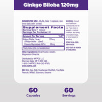 Thumbnail for Natrol Brain Health Ginkgo Biloba 120mg, Dietary Supplement for Brain Health and Memory Support, 60 Capsules, 60 Day Supply