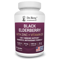 Thumbnail for Dr. Berg Black Elderberry Capsules (Advanced Immune Support*) with 15,000 IU Vitamin D, 60 mg of Zinc, & 90 mg of Camu Camu - (4-in-1) Sambucus Elderberry Immune Support Supplement - 90 Capsules