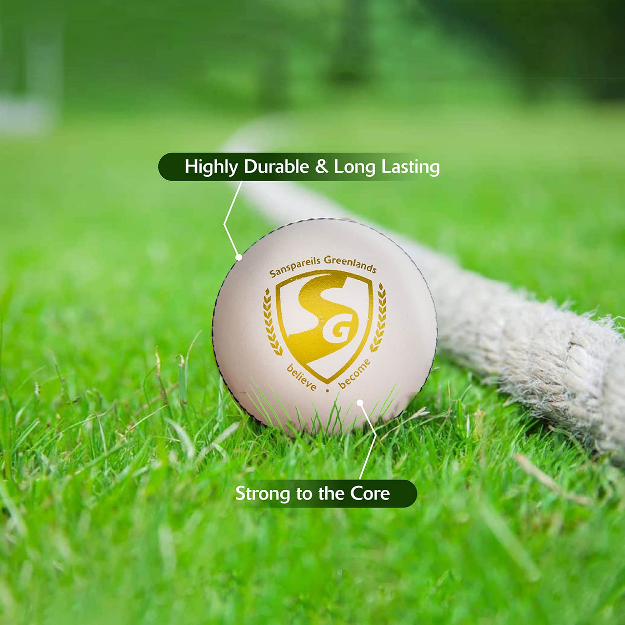 SG Cricket Shield 20 Premium Leather Ball | White | Youth | Leather | Waterproof | Solid Grade 2 Core | Machine Stitched | Ideal for Club & School Matches | Pack of 1