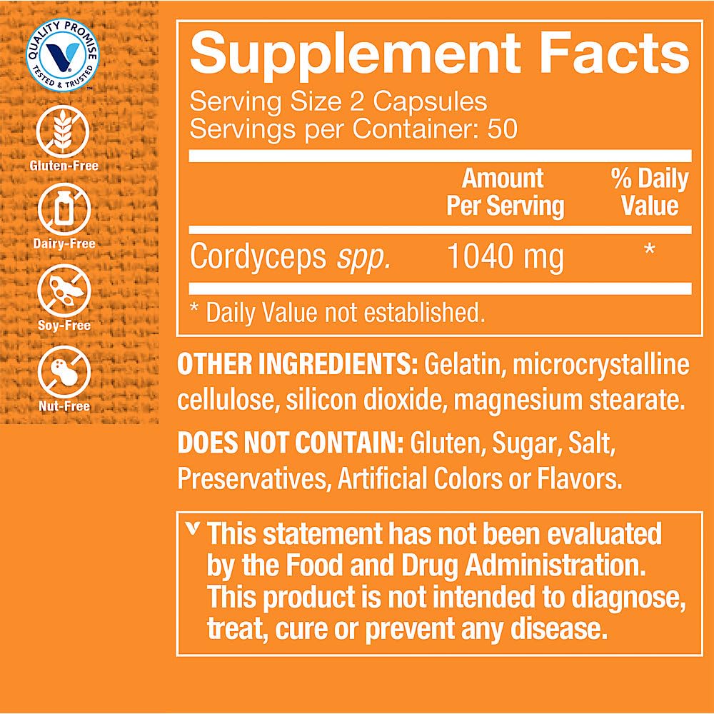 The Vitamin Shoppe Cordyceps Mushroom Supplement 1,040MG, Supports Stamina (100 Capsules)