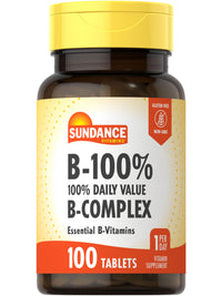 Thumbnail for Sundance Vitamin B-Complex 100% Daily Value | 100 Tablets | Vegetarian, Non-GMO, and Gluten Free Supplement