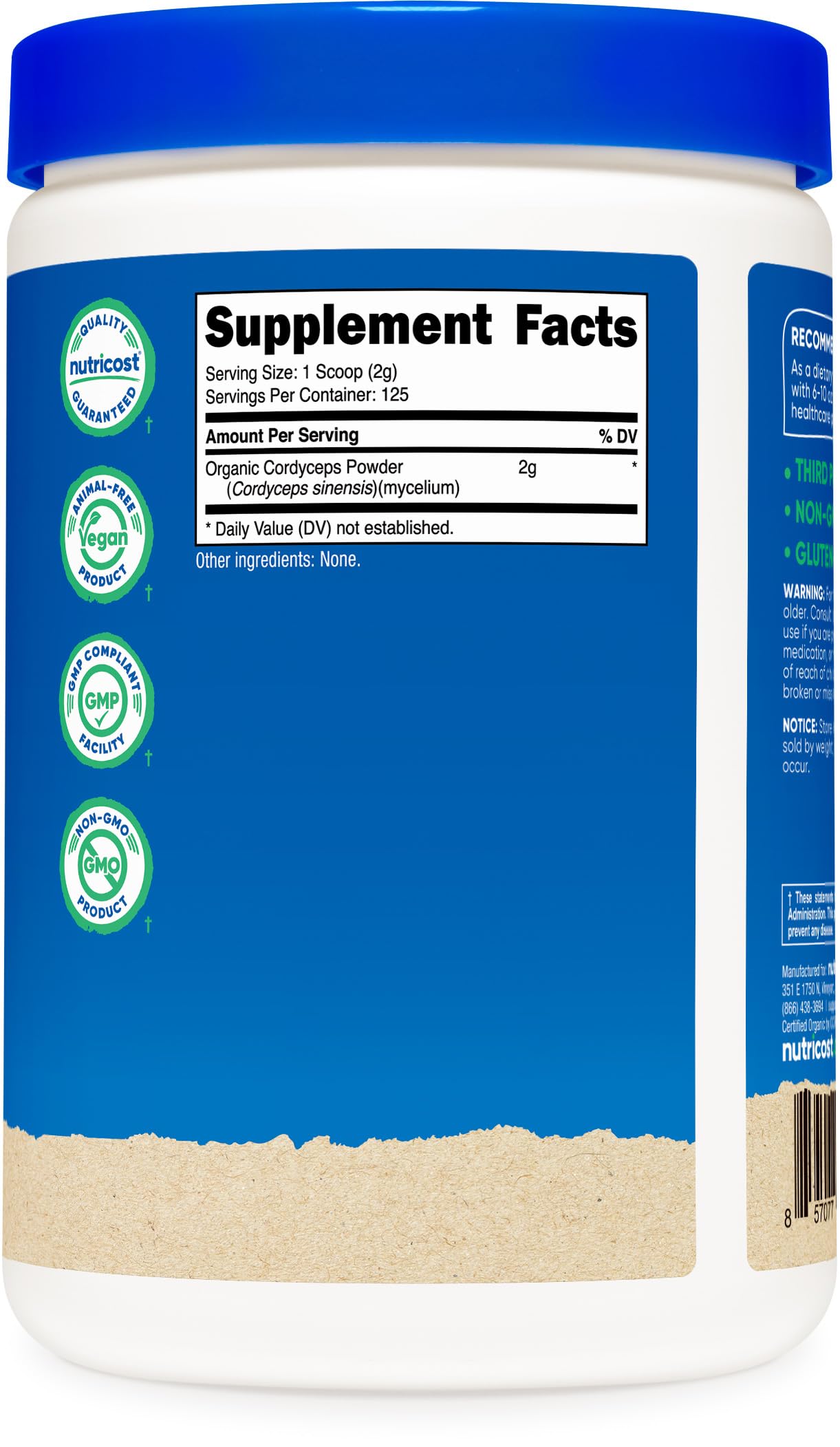 Nutricost Organic Cordyceps Mushroom Powder 250 Grams - USDA Certified Organic, Non-GMO, Gluten Free