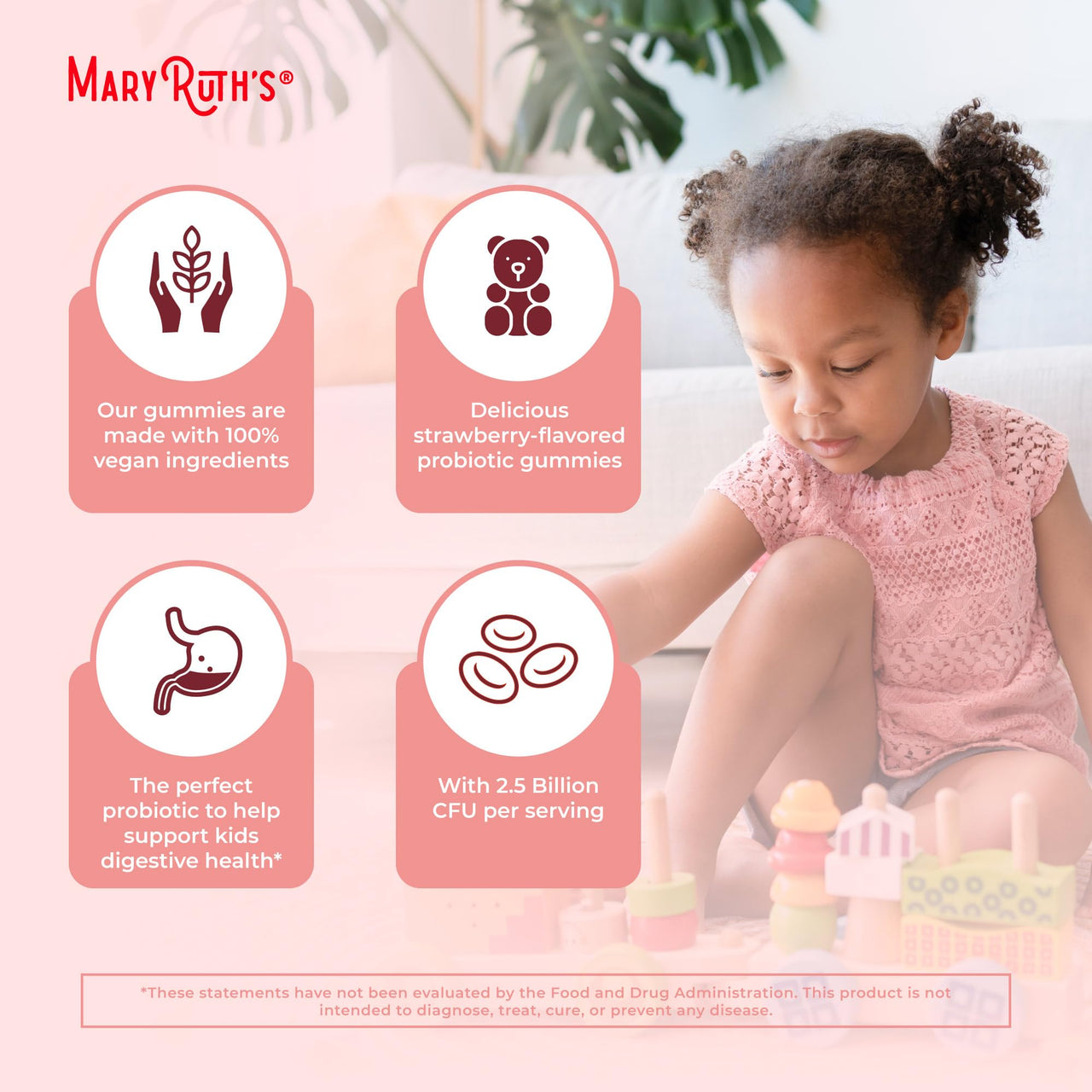 MaryRuth Organics Kids Probiotics for Digestive Health | USDA Probiotic Gummies | 2 Month Supply | Kids Probiotics | Immune Support | Gut Health Supplement | Vegan | Non-GMO | Gluten Free | 60 Count