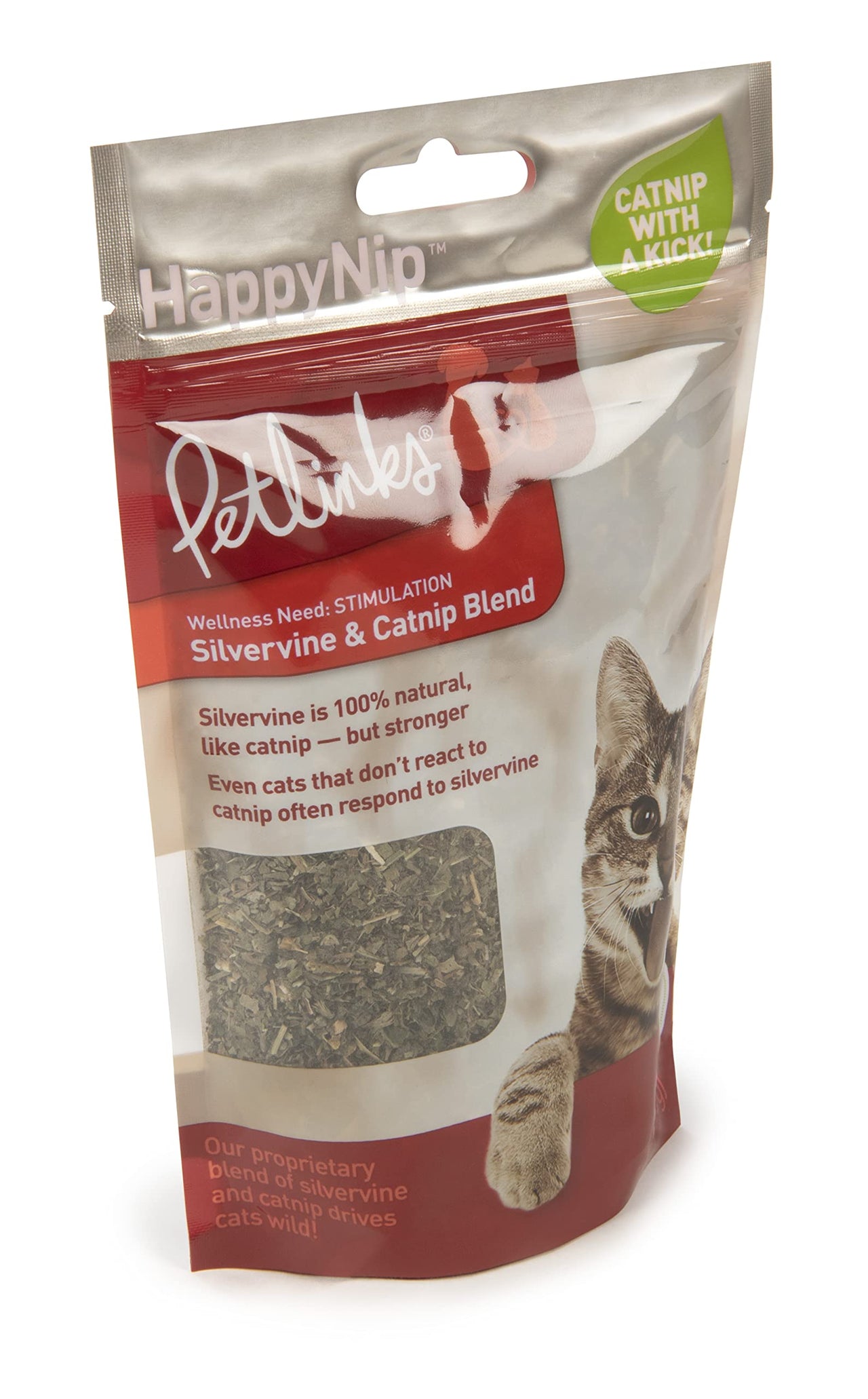 Petlinks HappyNip Catnip & Silvervine Blend for Cats & Kittens, Highly Potent Stimulant/Attractant, Great for Finicky Felines, Resealable Pouch - 2.0 oz