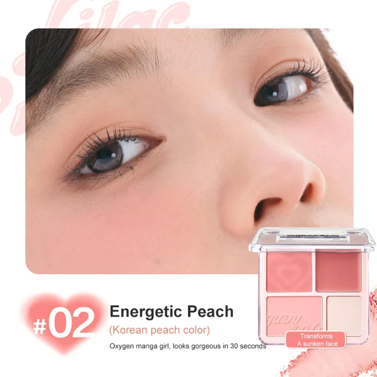 Ueuiu Judy Doll Blush Contour Palette, 2 In 1 Blush Highlight Palette, Blush and Highlighter Makeup, Non-greasy, Lasting Sparkling, Sculpt the Face Makeup (#02 Energetic Peach, 9g)
