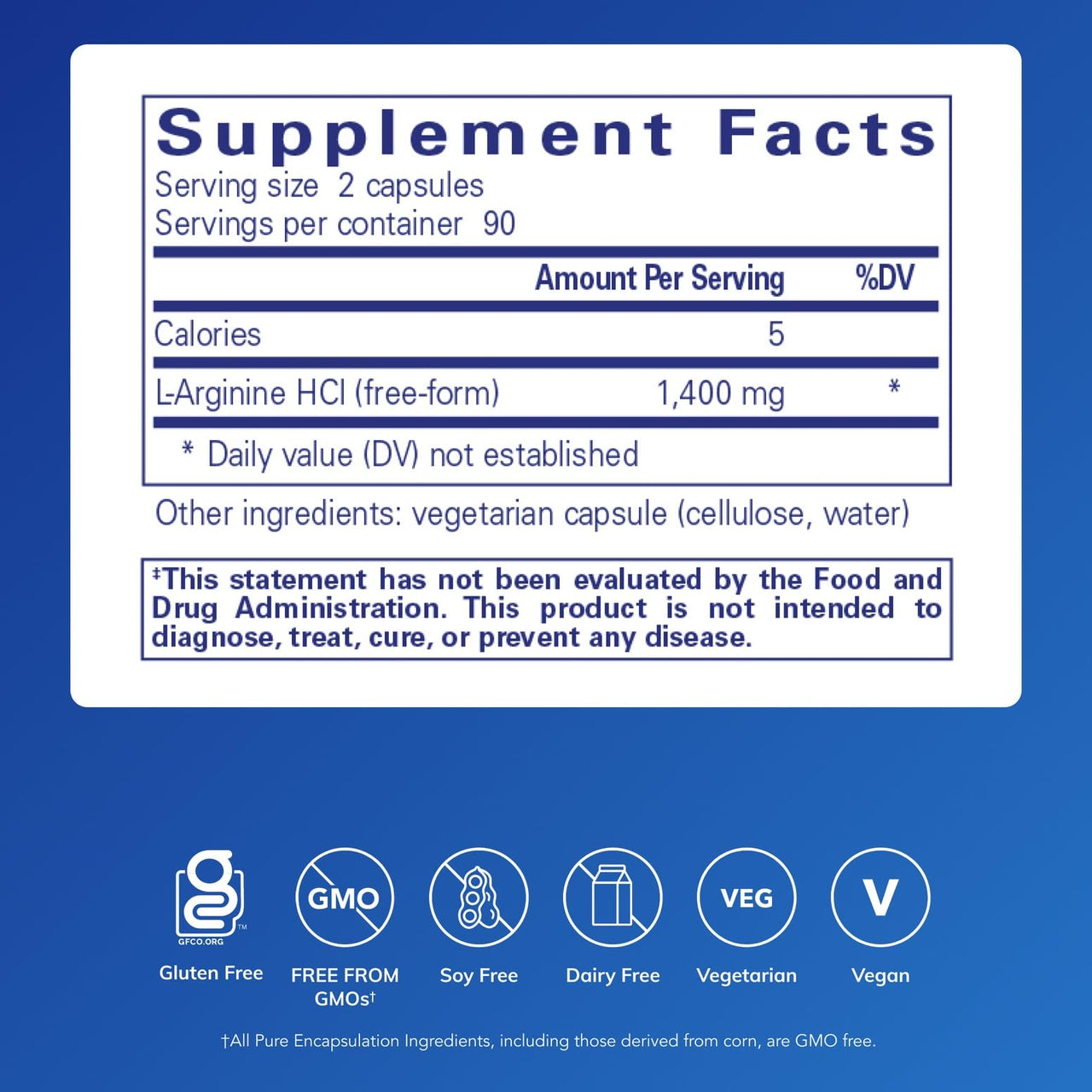 Pure Encapsulations L-Arginine - 1,400 mg - Support Nitric Oxide Production - Heart Health & Blood Flow* - Gluten Free & Non-GMO - 180 Capsules